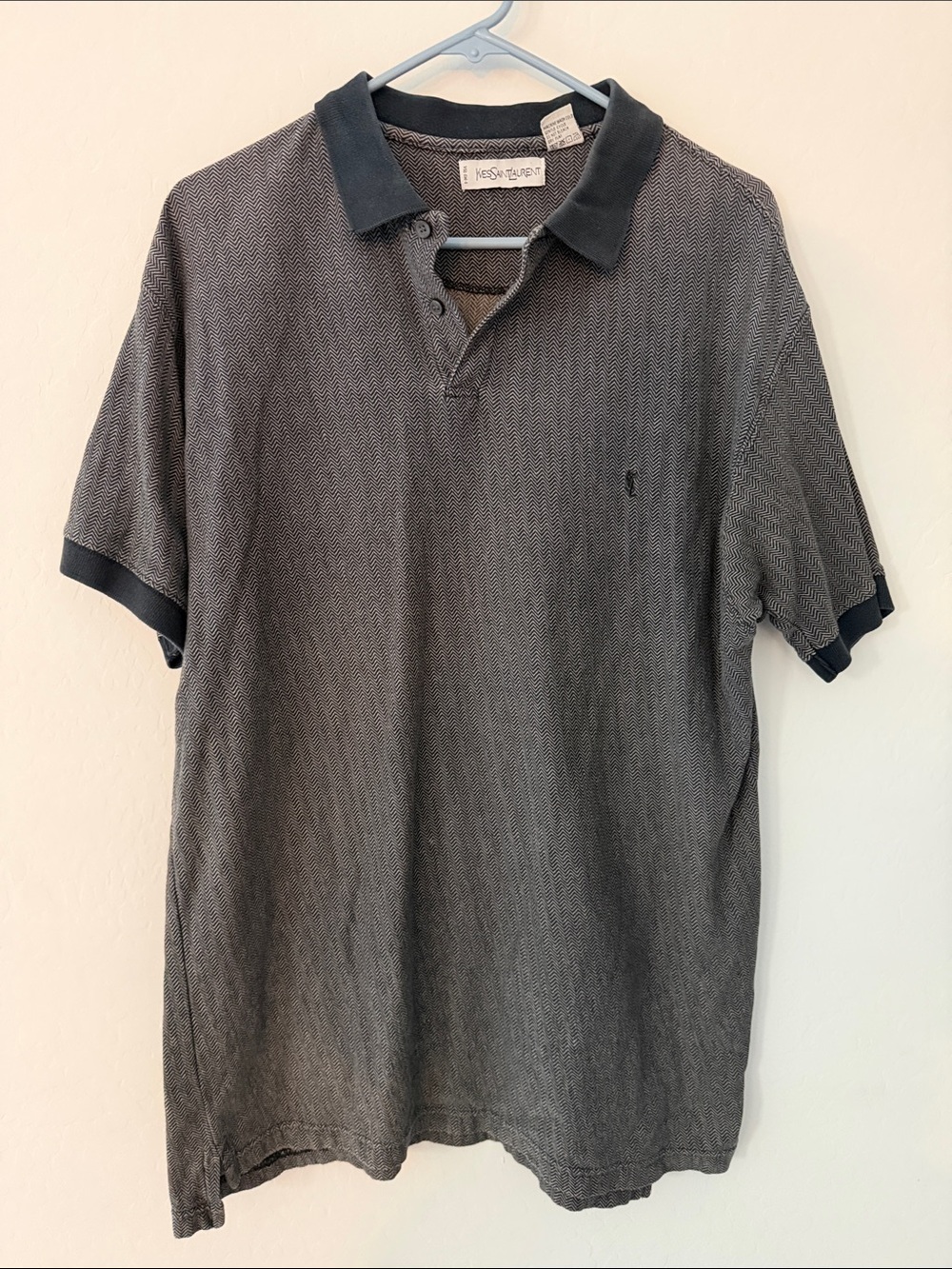 Yves Saint Laurent Men’s Gray Polo with Dark Contrast Collar